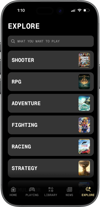 GameOn discovery screen