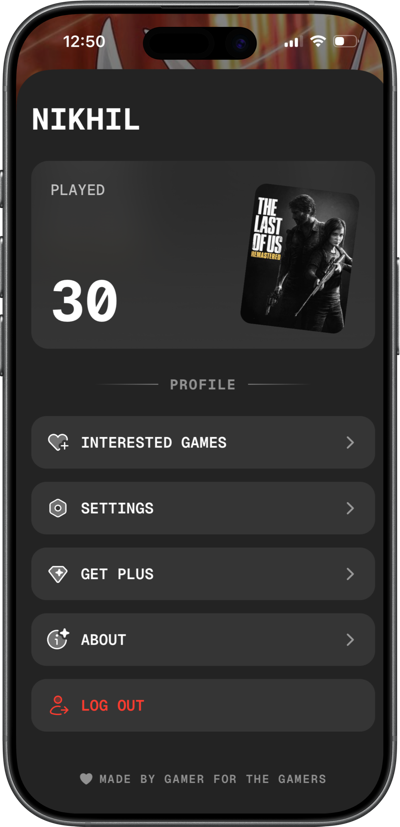 GameOn profile screen